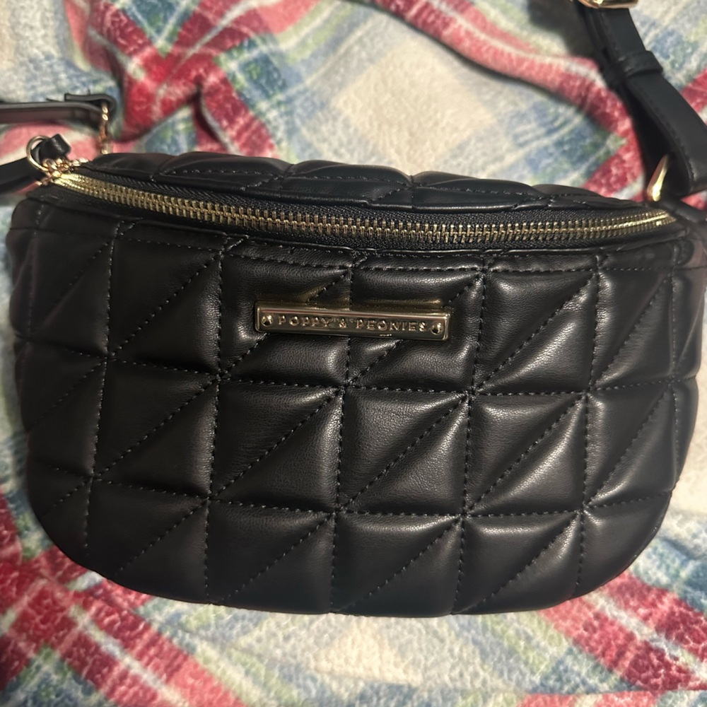 Poppy & Peonies Black Quilted Sidekick Bag with Gold Hardware